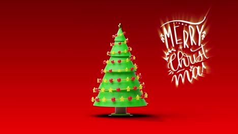 Animation-of-christmas-greetings-text-over-christmas-trees-on-red-background