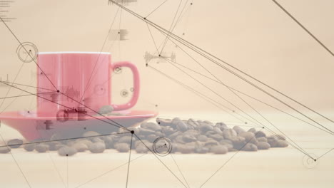 animación de la red de conexiones sobre una taza de café
