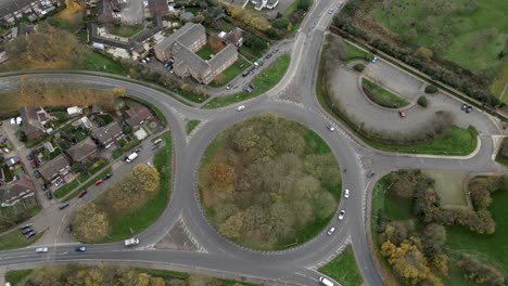 roundabout uk rising drone footage overhead point of view