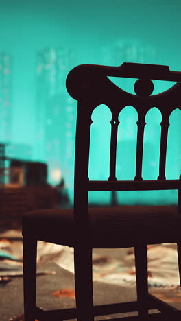 a close up shot of a vintage black chair with an eye shape design on the back, sitting in a room with a blurred background.