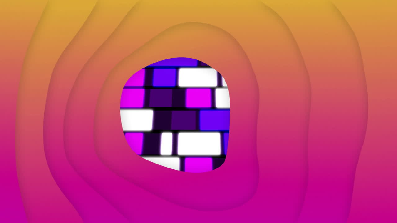 Animation of orange shapes over moving columns on black background