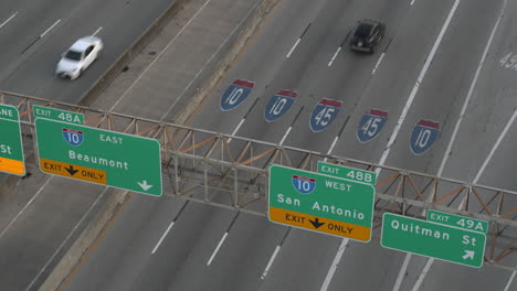 4k-drone-view-of-cars-traveling-on-I-45-North-freeway-in-Houston