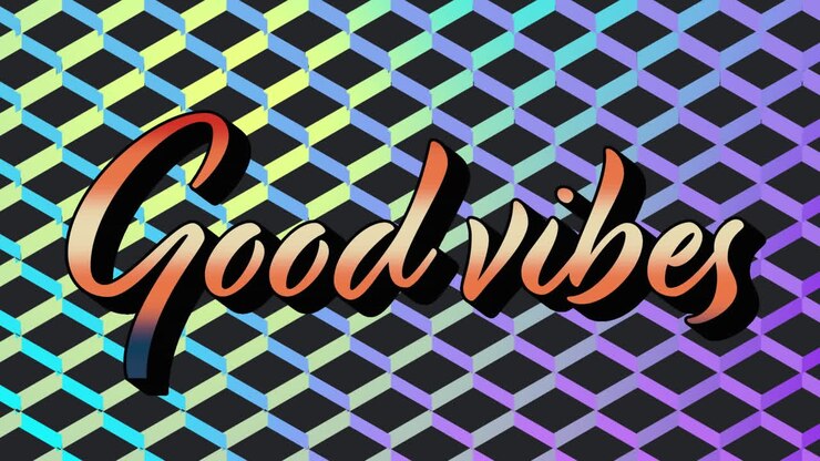 Animation af teksten 'Good Vibes' i orange gradient over lilla og blåt net