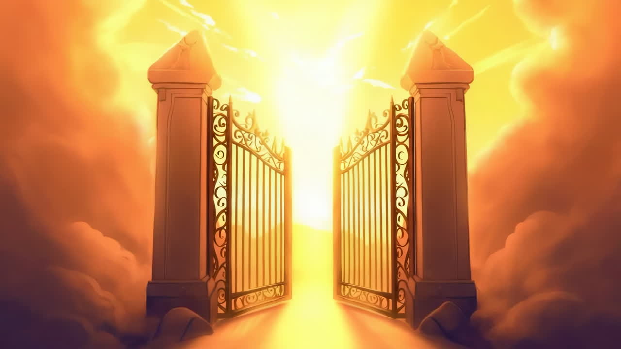 Heavenly Golden Gates Opening into Bright Light