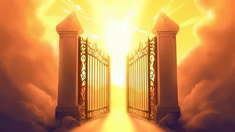 heavenly golden gates opening into bright light