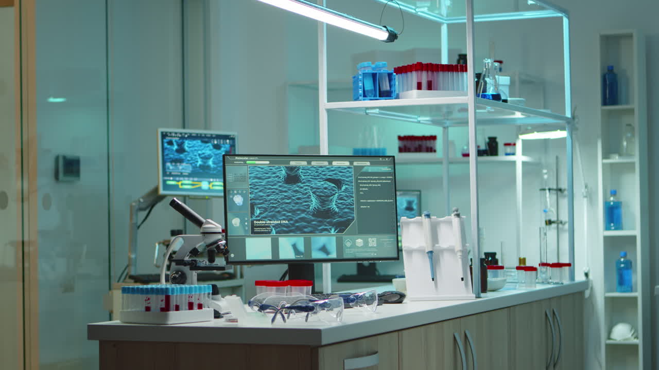 밤에 빈 과학 실험실의 내부