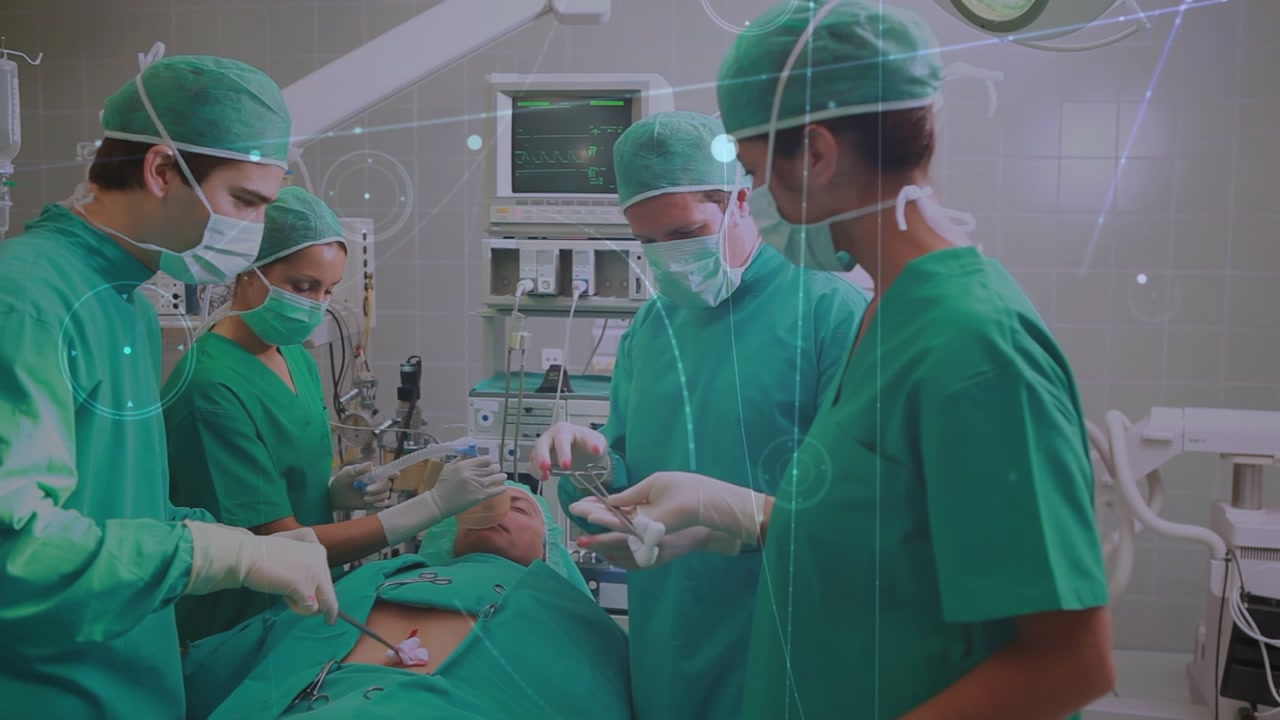Animation of connections over team of diverse surgeons during operation