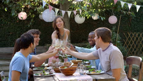 Friends-Making-A-Toast-At-Outdoor-Backyard-Party