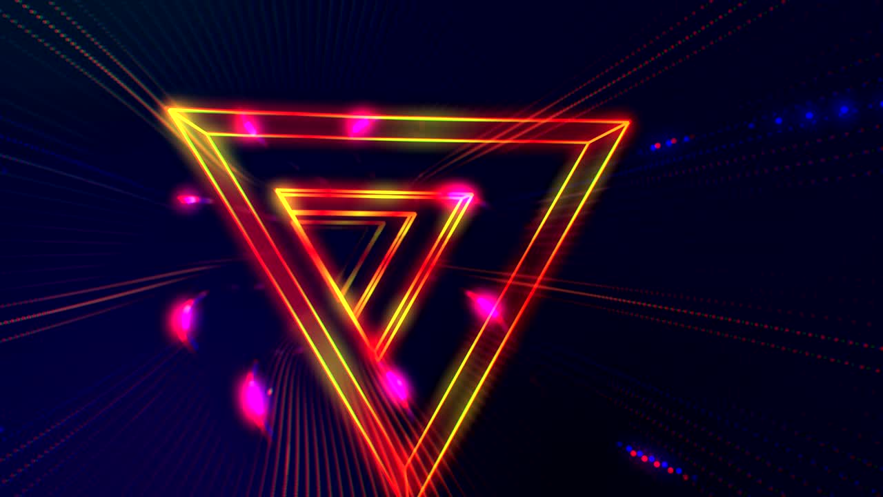 Loop VJ continuo di tunnel triangolare HUD futuristico. Grafica in movimento neon 4K per LED