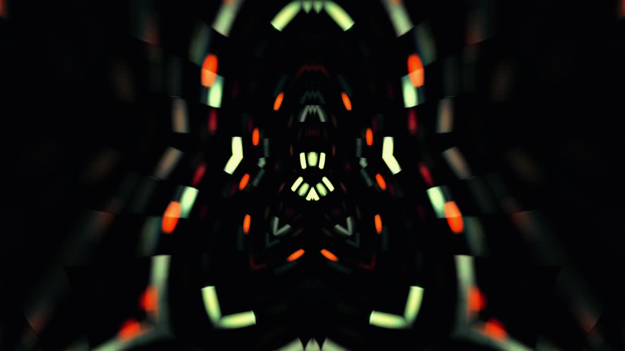 Abstract light green orange  neon glowing hypnotic rays and lines motion forming star shape patterns and exploding. 4K 3D seamless looping abstract creative kaleidoscope bright burst neon light VJ loop background