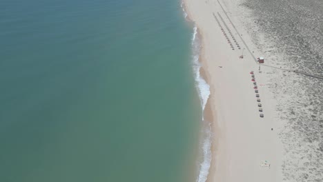 aerial shot of sandy beach on a hot summer's day in algarve, portugal