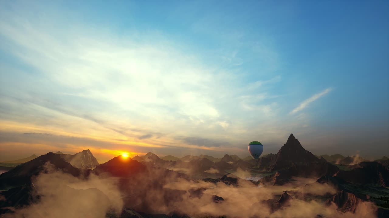 Beautiful Inspirational Landscape With Hot Air Balloon Flying In The Sky, Travel Destination