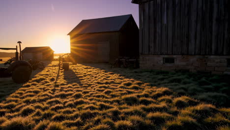 sunrise over a rustic farm
