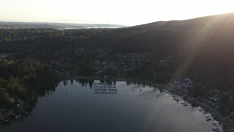 aerial view above deep cove marina in north vancouver, british columbia, canada