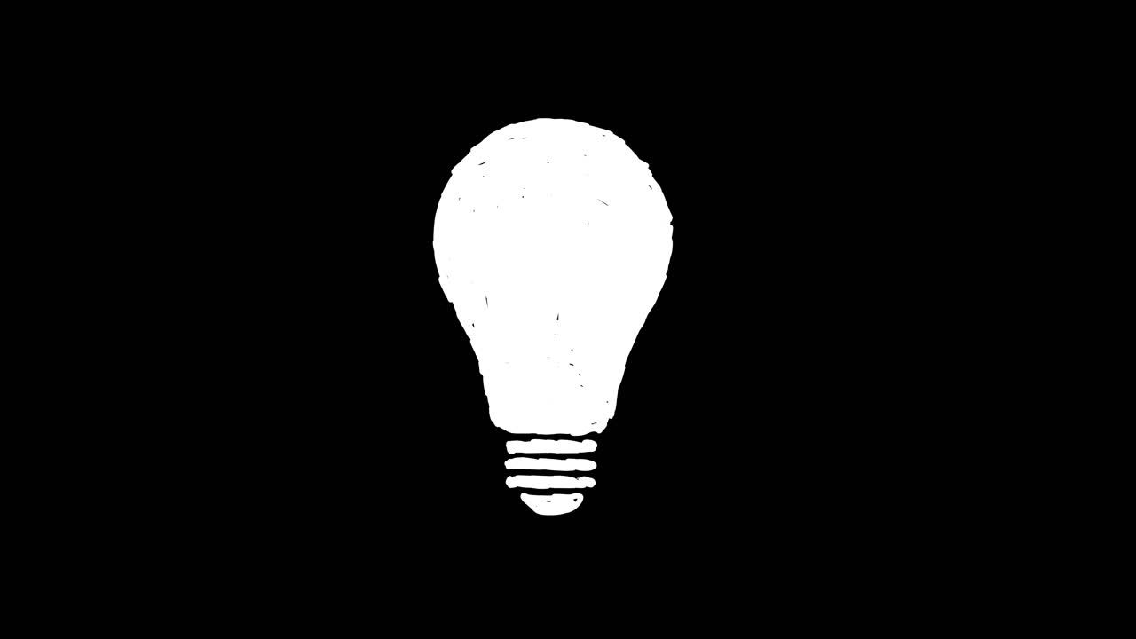 Lampadina bianca disegnata a mano che sfarfalla su sfondo nero