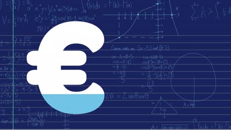 Animation-of-euro-symbol-and-data-processing-over-blue-background