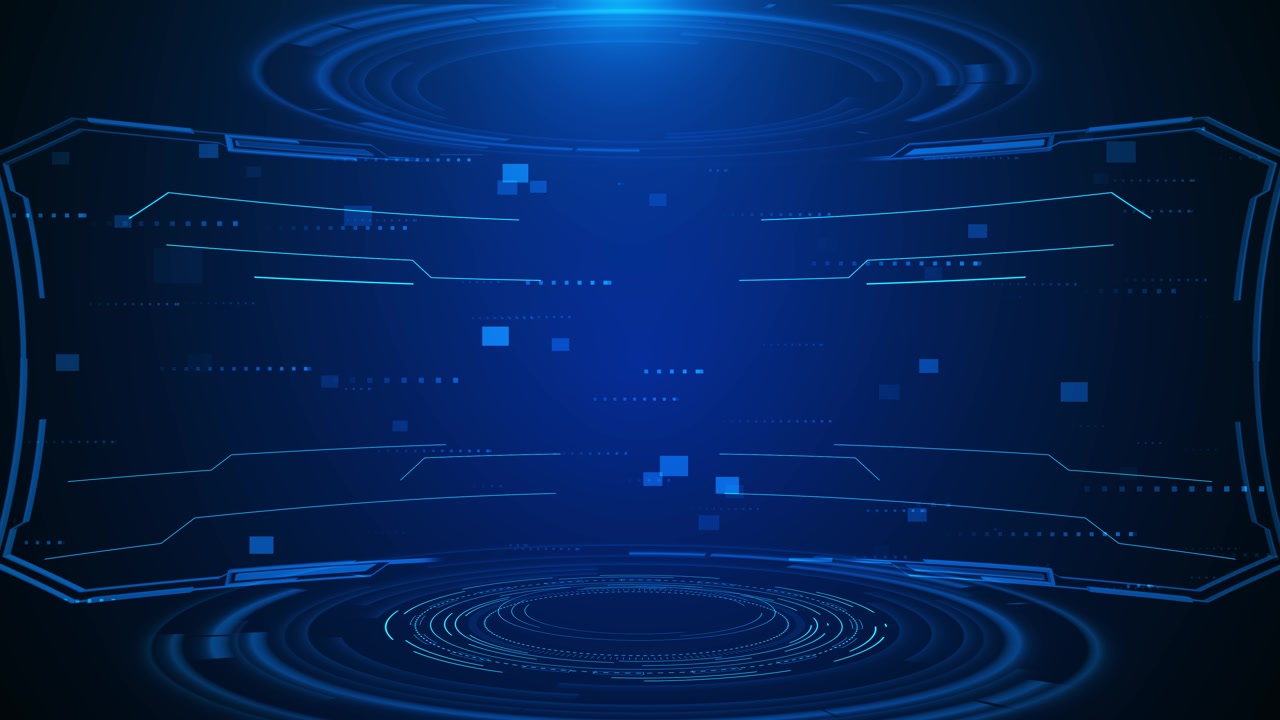 Blue futuristic hud frame background glowing circular interface rings thin tech lines empty center