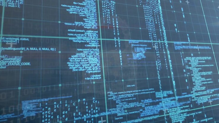 Animation af databehandling på blå baggrund