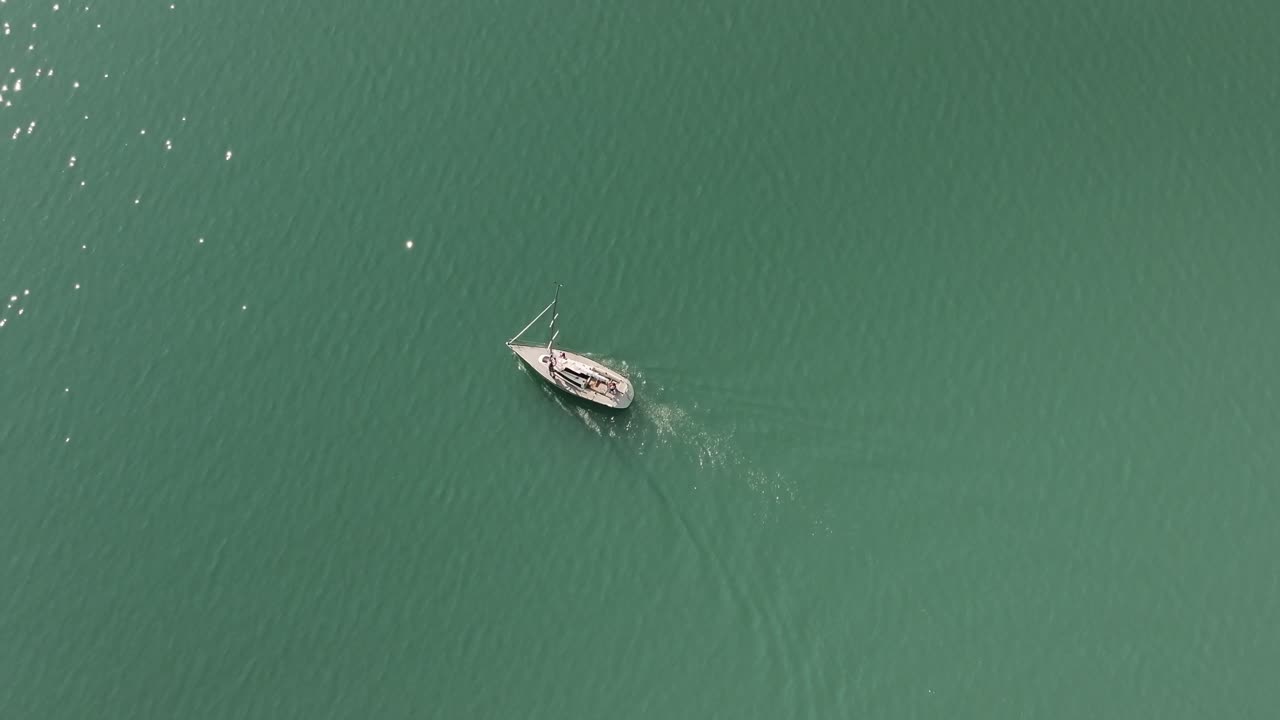 Aerial view of a sailboat on the sea