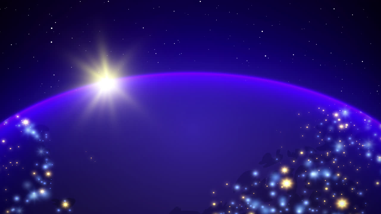 우주에서 지구 위의 해가 뜨는 모습