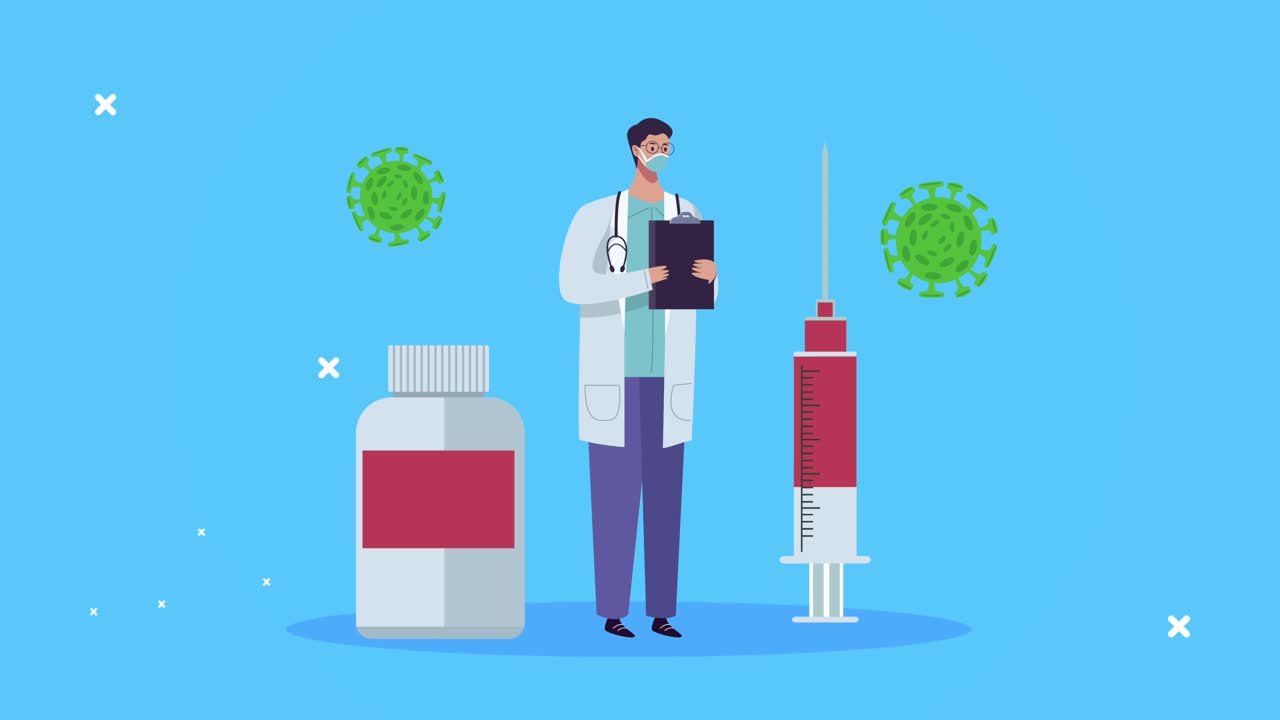 doctor professional with covid19 vial and vaccine