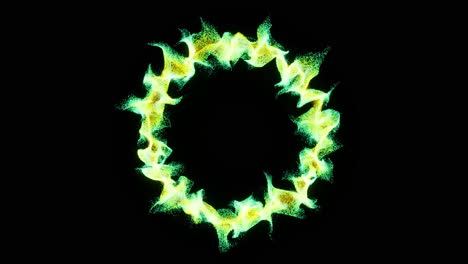 efectos visuales, vfx, portal de energía de partículas amarillas en fondo negro animación 3d