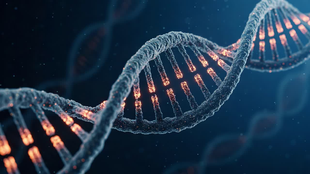 A Stunning Close-Up of DNA Helix Structure Illuminated with Ambient Light, Showcasing the Intricate Details of the Genetic Code and Its Fascinating Patterns