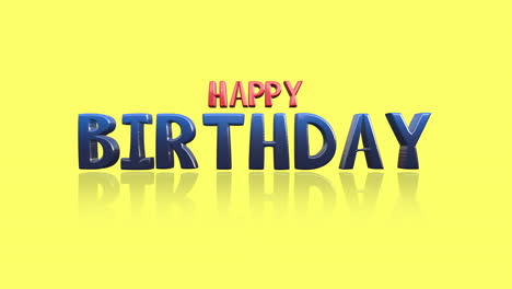 brillante felicitación de cumpleaños en amarillo lúdico, letras flotantes en elegante rojo y azul