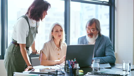 business team, diversity and laptop planning