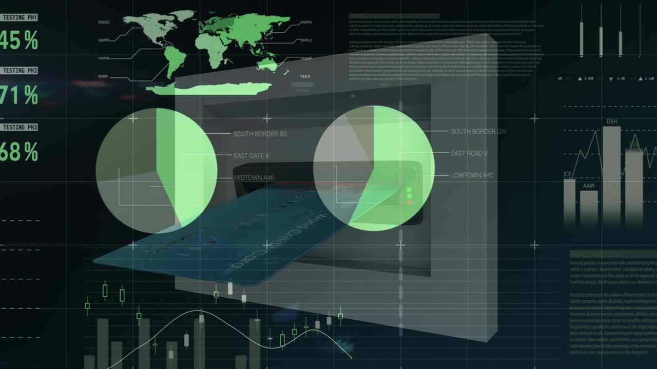 atm 슬롯에 신용카드  ⁇ 입을 통해 금융 데이터 처리의 애니메이션