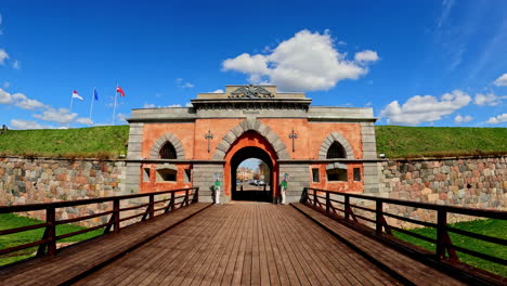 a tracking shot of the daugavpils fortress entrance and its surroundings