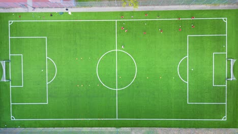 aerial top down view of soccer football field