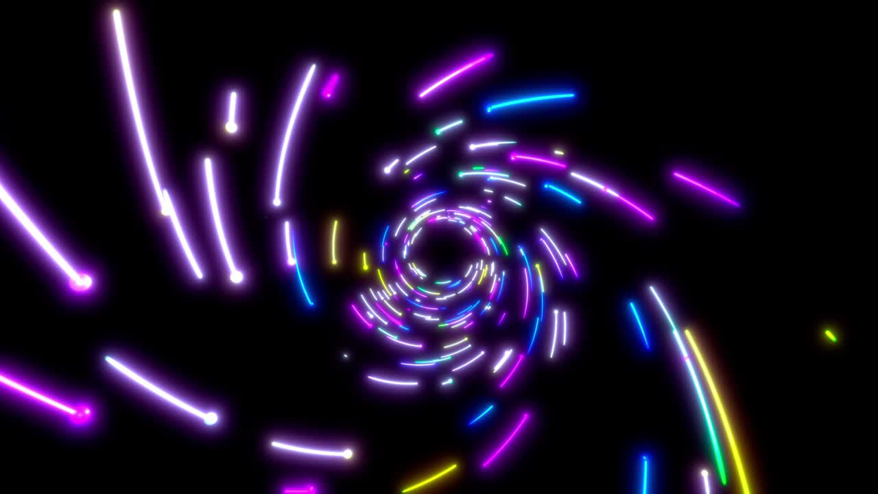 líneas de neón brillantes túnel. azul rojo rosa y violeta iluminación de colores. bucle sin costuras fondo 4k para red, grandes datos, centro de datos, servidor, internet, velocidad. render 3d