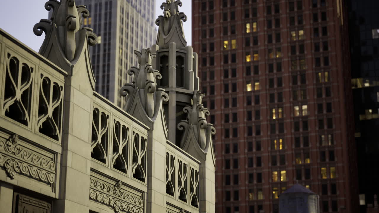 Historic architecture meets modern skyline in urban night view