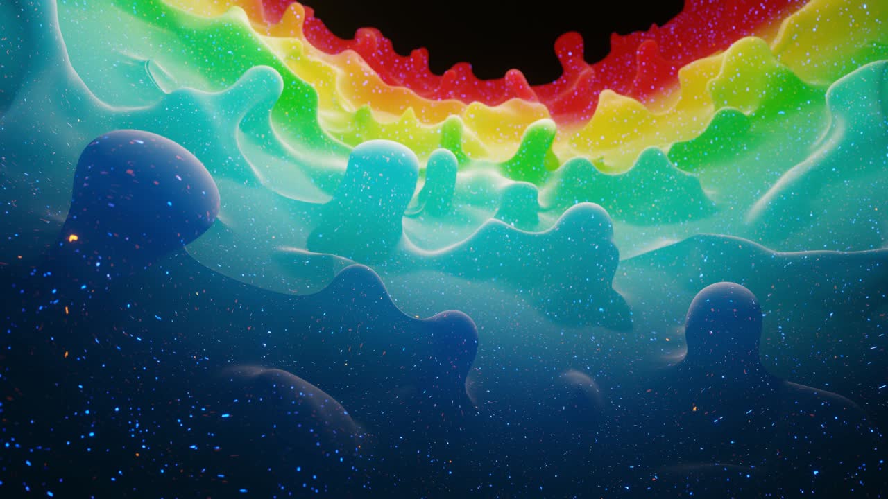 animación abstracta suave de color arco iris de gradiente líquido en 4k. superficie de pintura mate brillante como fondo festivo en bucle abstracto. brilla en líquido viscoso con salpicaduras 3d en la superficie como gotas.