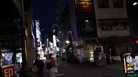 pedestrians walking on illuminated urban street