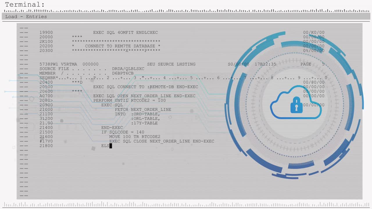 Animation of padlock over data processing on white background