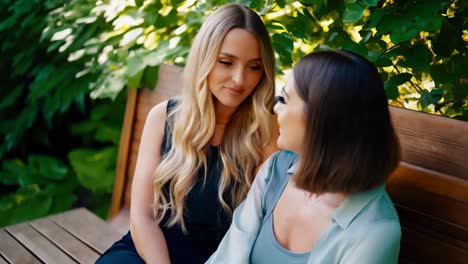 two women sitting in a garden