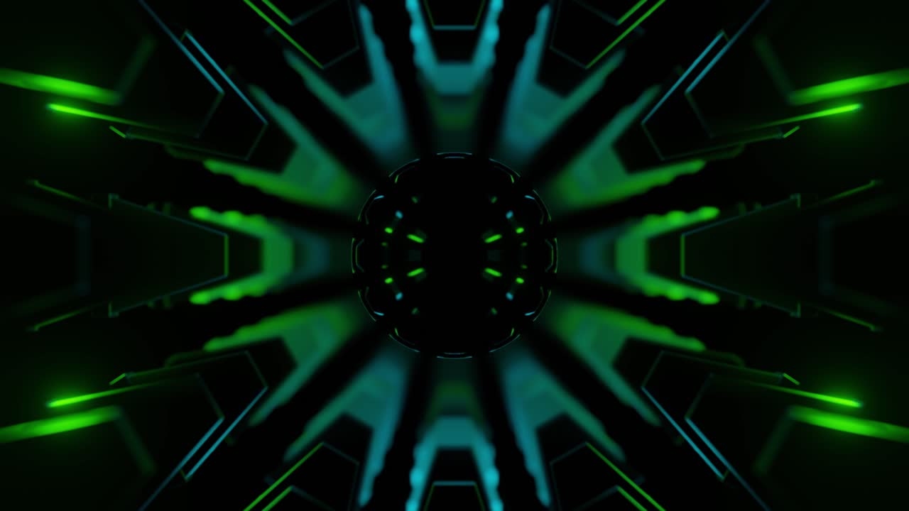 patrón geométrico abstracto con luces verdes y azules brillantes