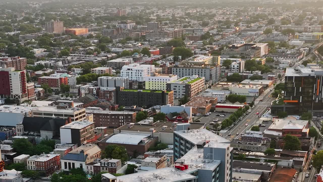 Aerial view of urban landscape in Philadelphia, USA from a drone