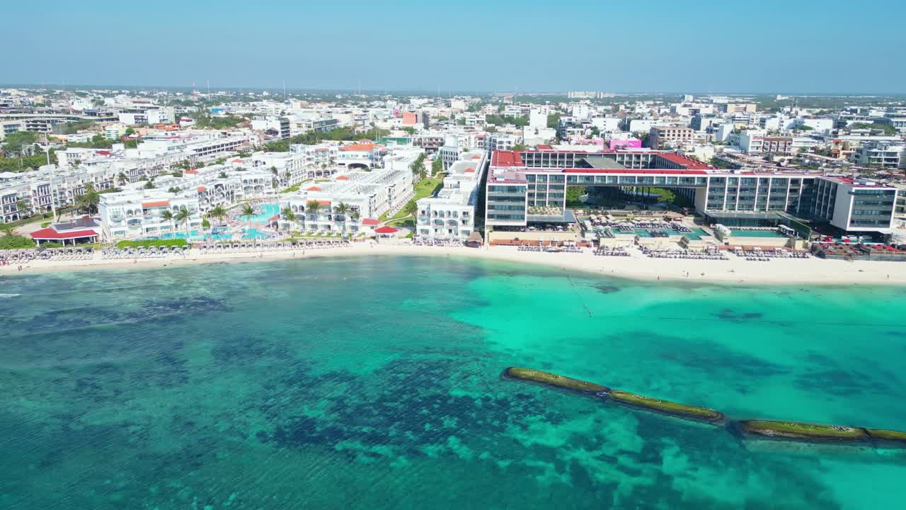 Playa del carmen, featuring beach resorts and crystal-clear water, aerial view