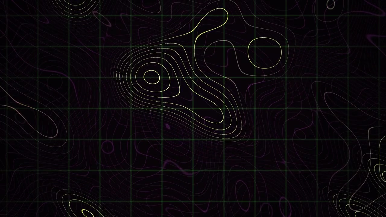 Animated Topographic Map Contour Lines on Dark Grid Background