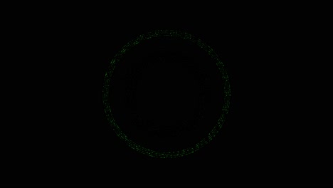 abstract green particle circle on black background. glowing digital particles form an evolving circular shape, ideal for overlays, intros, or futuristic concepts. seamless loop