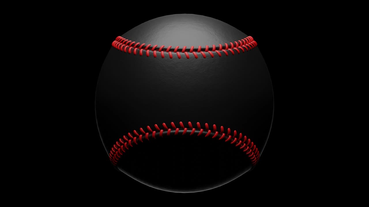 Palla da baseball nera isolata su sfondo nero.