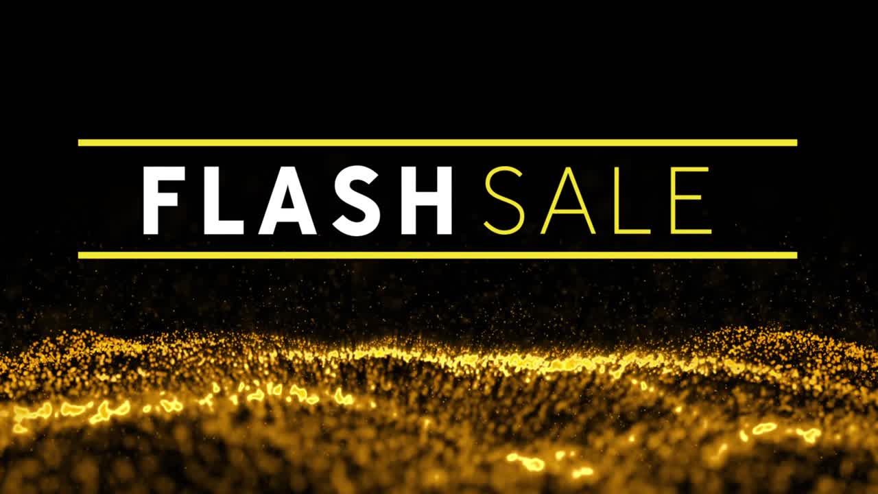 금색 반점이 있는 추상적인 물결망 위에 플래시 판매 텍스트의 애니메이션