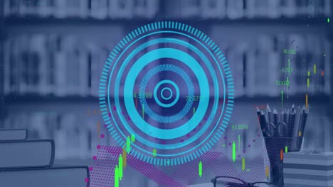 Animation-of-scope-scanning-and-data-processing-over-desk-in-library