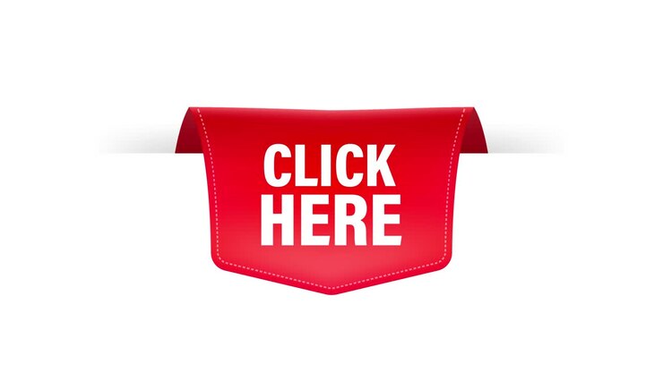 Icon with click here red ribbon on white background for web marketing design. Flat deign. Motion graphics.