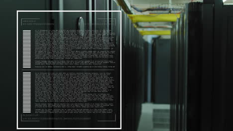 animation of interface with data processing against computer server room