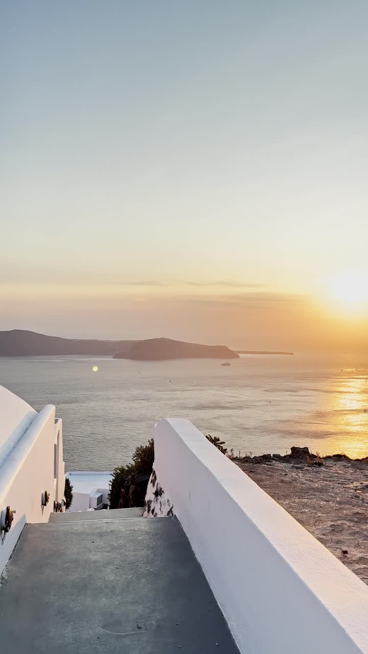 Santorini Rooftop View, White Buildings and Ocean