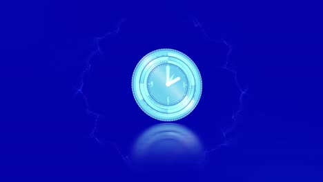 Animation-Einer-Beweglichen-Uhr-über-Formen-Auf-Blauem-Hintergrund